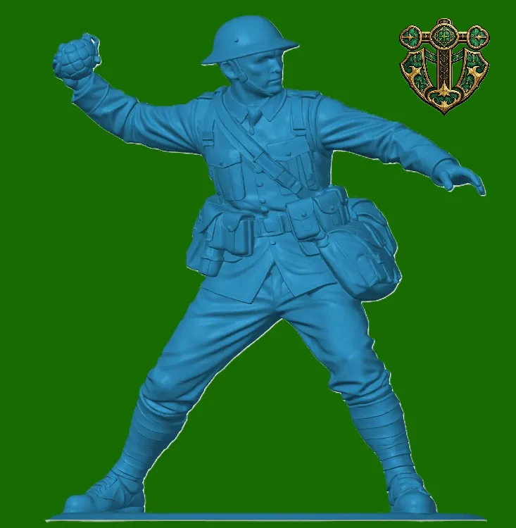 View 3 of WW1 British Soldier Throwing a Grenade