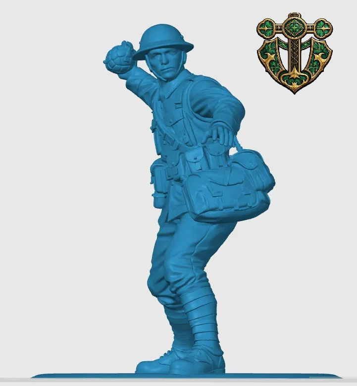 View 4 of WW1 British Soldier Throwing a Grenade