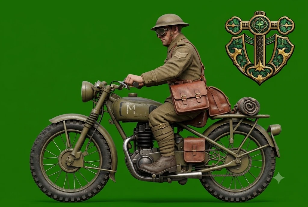 View 2 of WW1 British Courier on Motorbike