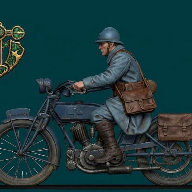 View 2 of WW1 French Messenger on Motorbike